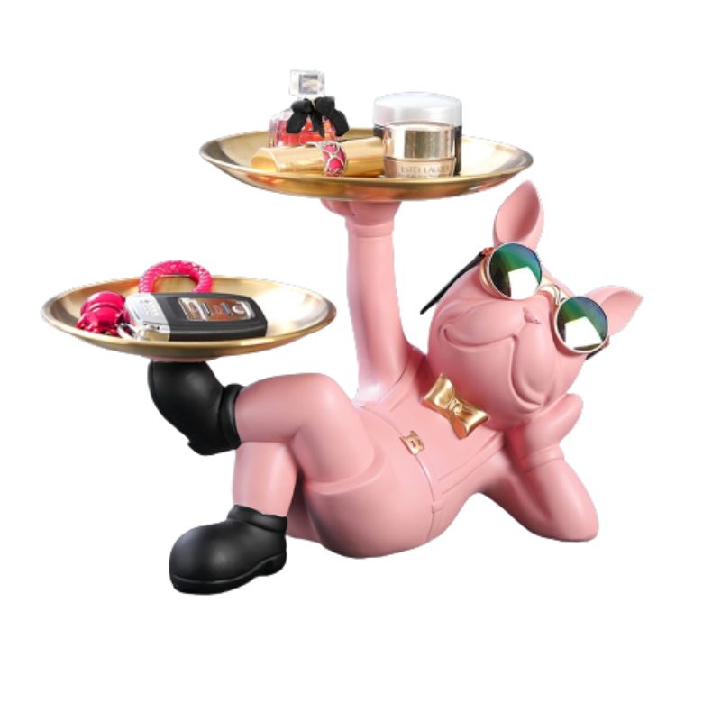 Estátua Decorativa Bulldog Rosa - Utililar