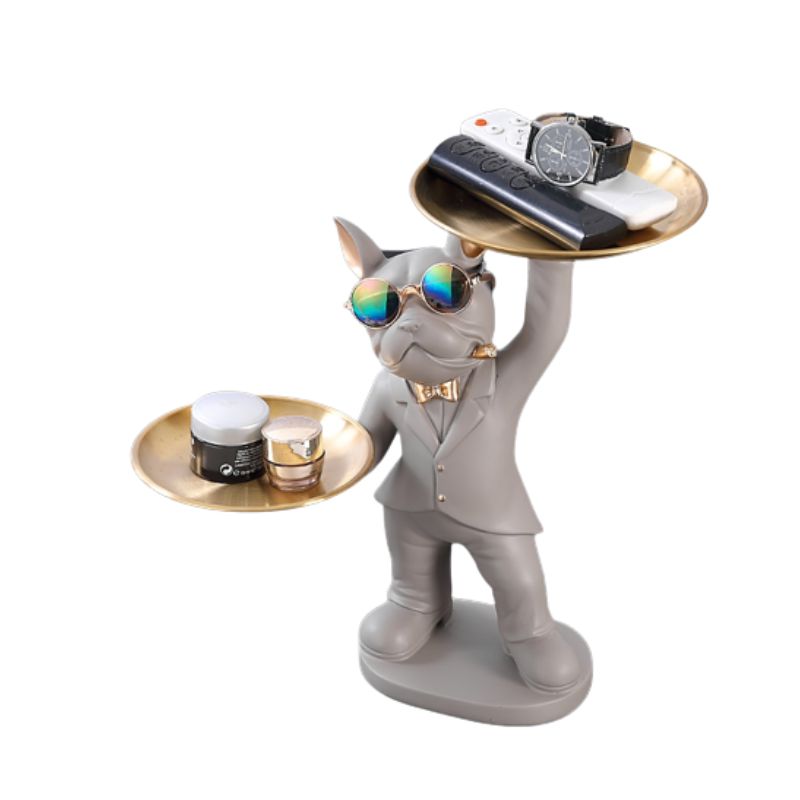Estátua Bulldog Decorativo Francês Cinza - Utililar