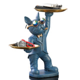 Estátua Bulldog Decorativo Francês Azul