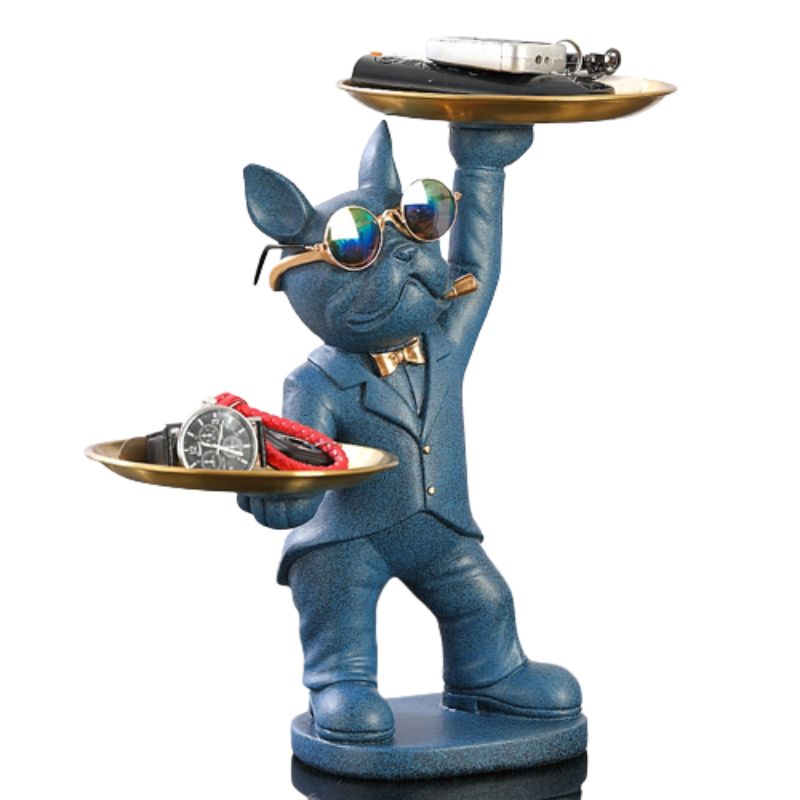 Estátua Bulldog Decorativo Francês Azul - Utililar