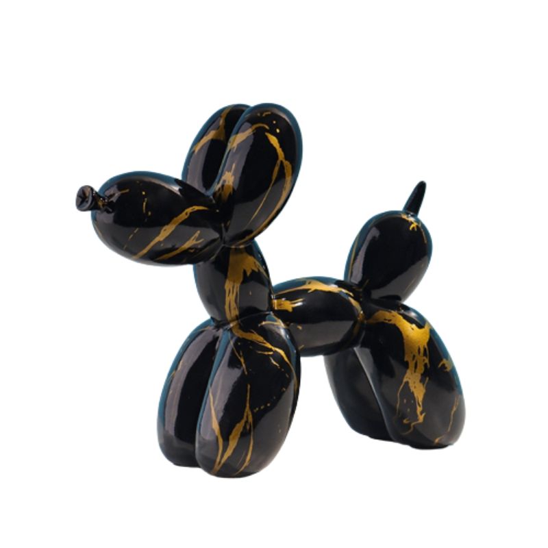 Escultura Decorativa Cachorro Balão Preto Ouro - Utililar