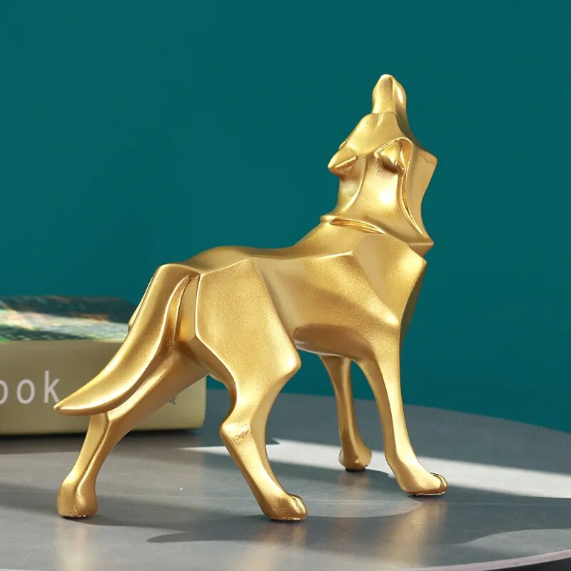 Escultura Decorativa Lobo Uivando - Dourado