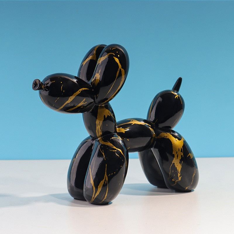 Escultura Decorativa Cachorro Balão Preto Ouro - Utililar