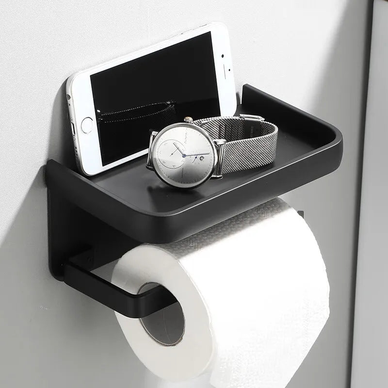 Suporte Moderno de Utensílios e Papel Higiênico - Preto