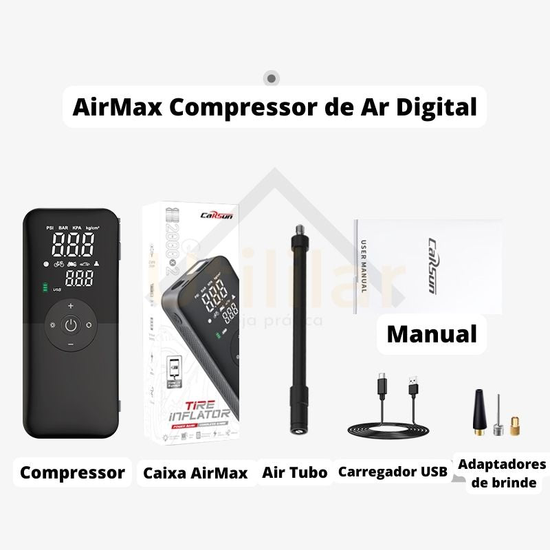AirMax Compressor de Ar Digital + Adaptadores de Brinde